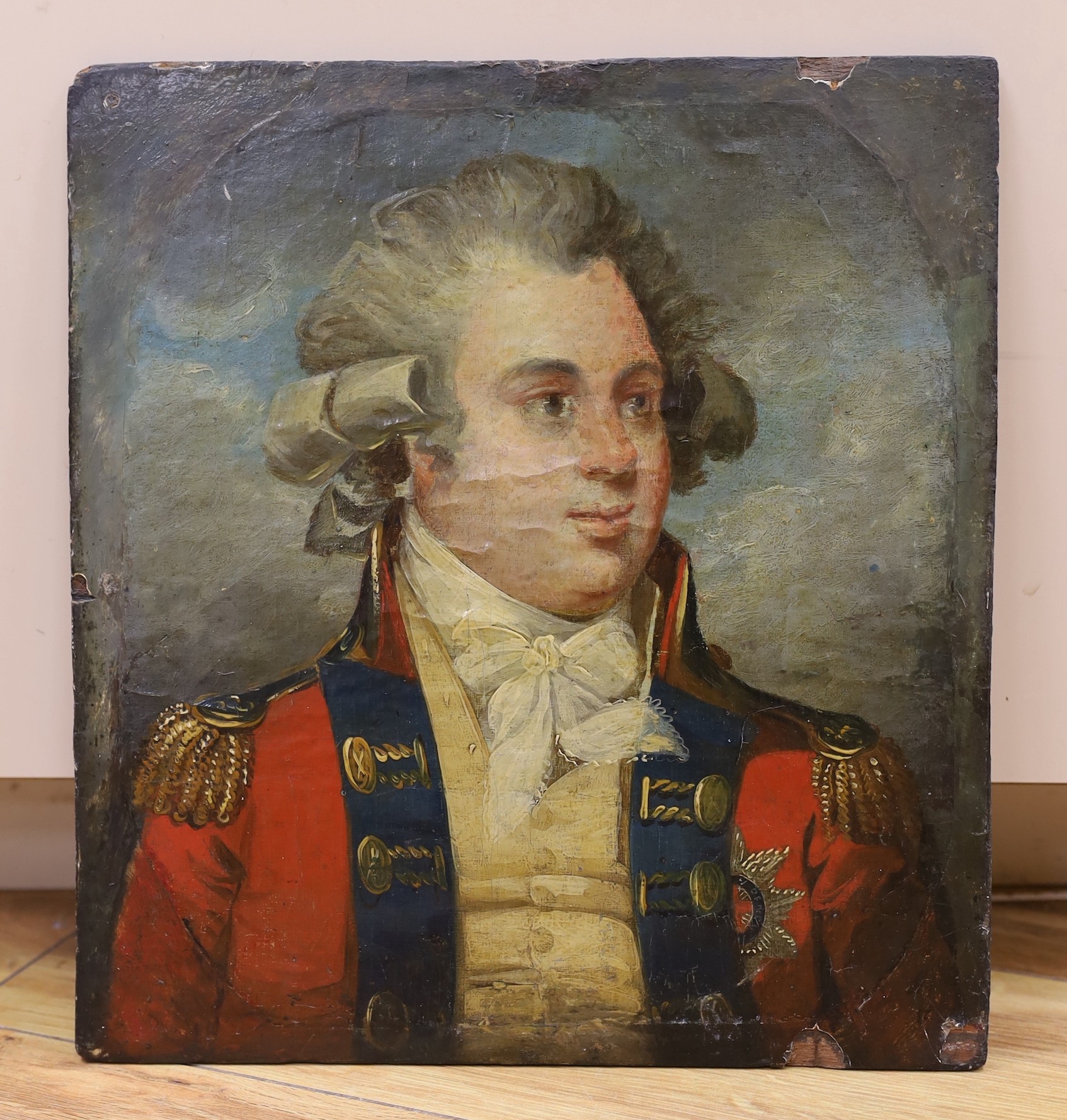 19th century English School, oil on wooden panel, Portrait of an army officer, 31 x 28cm, unframed